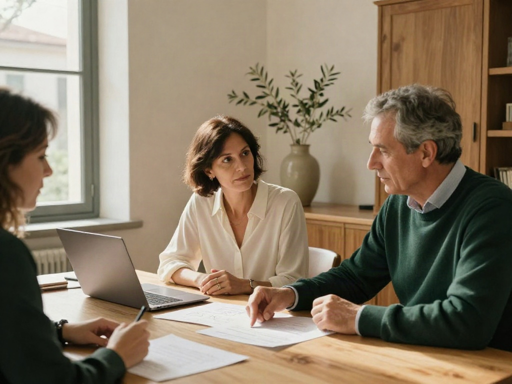 Consulting professionals reviewing business charts together in a sunlit office